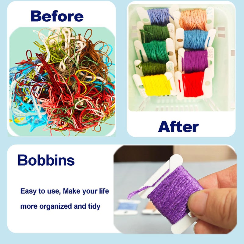 Fokanlo 300 Pieces Plastic Floss Bobbins for Cross Cotton Thread Craft DIY Sewing Storage, Thread Organizer Holder, Embroidery Thread Cards Cross Stitch Bobbin, White - Image 3